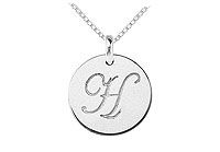 14K White Gold Plain Letter H Script Disc Initial Pendant