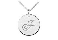 14K White Gold Plain Letter J Script Disc Initial Pendant
