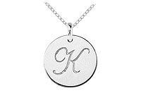 14K White Gold Plain Letter K Script Disc Initial Pendant