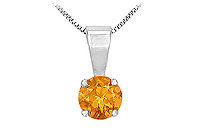Citrine Solitaire Pendant : 14K White Gold - 1.00 CT TGW