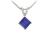 Sapphire Solitaire Pendant : 14K White Gold - 1.00 CT TGW