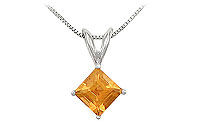 Citrine Solitaire Pendant : 14K White Gold - 1.00 CT TGW