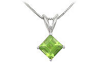 Peridot Solitaire Pendant : 14K White Gold - 1.00 CT TGW
