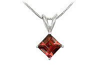 Garnet Solitaire Pendant : 14K White Gold - 1.00 CT TGW