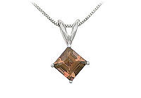 Smoky Topaz Solitaire Pendant : 14K White Gold - 1.00 CT TGW
