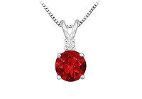 Diamond and Ruby Solitaire Pendant : 14K White Gold - 1.00 CT TGW