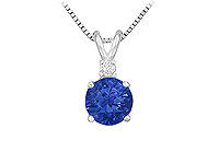 Diamond and Sapphire Solitaire Pendant : 14K White Gold - 1.00 CT TGW