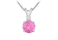 Diamond and Pink Sapphire Solitaire Pendant : 14K White Gold - 1.00 CT TGW