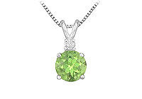 Diamond and Peridot Solitaire Pendant : 14K White Gold - 1.00 CT TGW