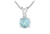 Diamond and Aquamarine Solitaire Pendant : 14K White Gold - 1.00 CT TGW