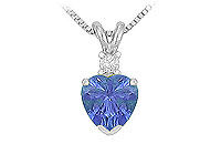 Diamond and Tanzanite Solitaire Pendant : 14K White Gold - 1.00 CT TGW