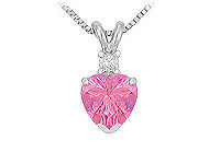Diamond and Pink Sapphire Solitaire Pendant : 14K White Gold - 1.00 CT TGW