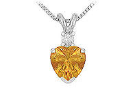 Diamond and Citrine Solitaire Pendant : 14K White Gold - 1.00 CT TGW