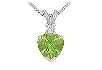 Diamond and Peridot Solitaire Pendant : 14K White Gold - 1.00 CT TGW