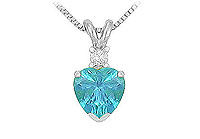 Diamond and Blue Topaz Solitaire Pendant : 14K White Gold - 1.00 CT TGW