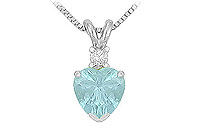 Diamond and Aquamarine Solitaire Pendant : 14K White Gold - 1.00 CT TGW