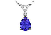 Diamond and Sapphire Solitaire Pendant : 14K White Gold - 1.00 CT TGW