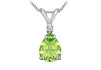 Diamond and Peridot Solitaire Pendant : 14K White Gold - 1.00 CT TGW