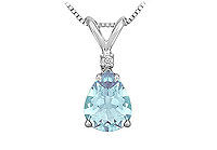 Diamond and Aquamarine Solitaire Pendant : 14K White Gold - 1.00 CT TGW