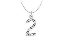 Diamond Numeric 2 Charm Pendant : 14K White Gold - 0.07 CT Diamonds