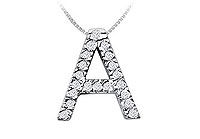 Classic A Initial Diamond Pendant : 14K White Gold - 0.30 CT Diamonds