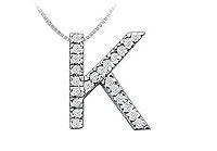 Classic K Initial Diamond Pendant : 14K White Gold - 0.35 CT Diamonds