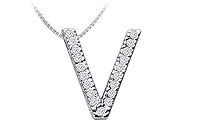 Classic V Initial Diamond Pendant : 14K White Gold - 0.30 CT Diamonds