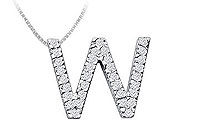 Classic W Initial Diamond Pendant : 14K White Gold - 0.50 CT Diamonds