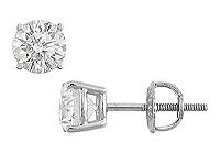 14K White Gold : Round Diamond Stud Earrings  1.50 CT. TW.