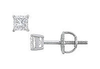 14K White Gold : Princess Cut Diamond Stud Earrings  0.25 CT. TW.