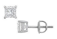 14K White Gold : Princess Cut Diamond Stud Earrings  1.00 CT. TW.