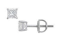 14K White Gold : Princess Cut Diamond Stud Earrings  0.33 CT. TW.