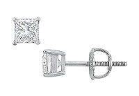 14K White Gold : Princess Cut Diamond Stud Earrings  0.50 CT. TW.