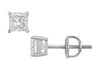 14K White Gold : Princess Cut Diamond Stud Earrings  0.75 CT. TW.