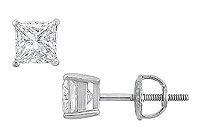 14K White Gold : Princess Cut Diamond Stud Earrings  1.25 CT. TW.