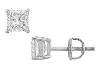 14K White Gold : Princess Cut Diamond Stud Earrings  1.50 CT. TW.