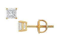 14K Yellow Gold : Princess Cut Diamond Stud Earrings  0.33 CT. TW.