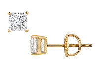 14K Yellow Gold : Princess Cut Diamond Stud Earrings  0.50 CT. TW.