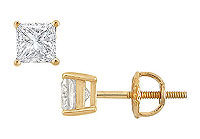 14K Yellow Gold : Princess Cut Diamond Stud Earrings  1.00 CT. TW.