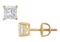 14K Yellow Gold : Princess Cut Diamond Stud Earrings  1.50 CT. TW.