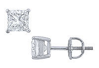 Platinum : Princess Cut Diamond Stud Earrings  1.50 CT. TW.
