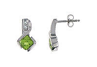 Peridot and Diamond Earrings : 14K White Gold - 1.00 CT TGW