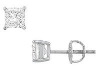 14K White Gold : Princess Cubic Zirconia Stud Earrings  1.00 CT. TGW.