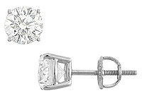 14K White Gold : Round Cubic Zirconia Stud Earrings  3.00 CT. TGW.