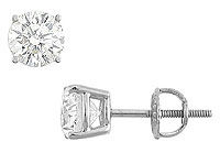 14K White Gold : Round Cubic Zirconia Stud Earrings  2.00 CT. TGW.