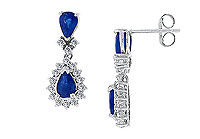 Blue Sapphire and Diamond Earrings : 14K White Gold - 2.50 CT TGW