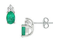 Emerald and Diamond Earrings : 14K White Gold - 0.75 CT TGW