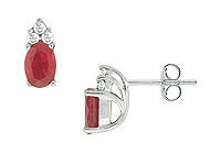Ruby and Diamond Earrings : 14K White Gold - 1.00 CT TGW