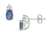 Blue Sapphire and Diamond Earrings : 14K White Gold - 1.00 CT TGW