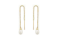 Freshwater Cultured Pearl Thread Earrings : 14K Yellow Gold